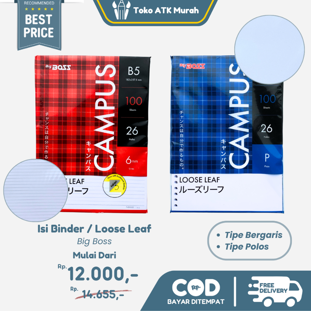 

Isi Binder B5 Garis / Polos Loose Leaf Big Boss B5 26 Holes - isi 100 Lembar