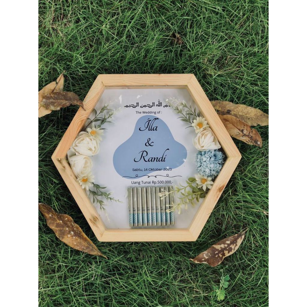 

kotak seserahan segi enam plus tutup mika kayu jati super premium