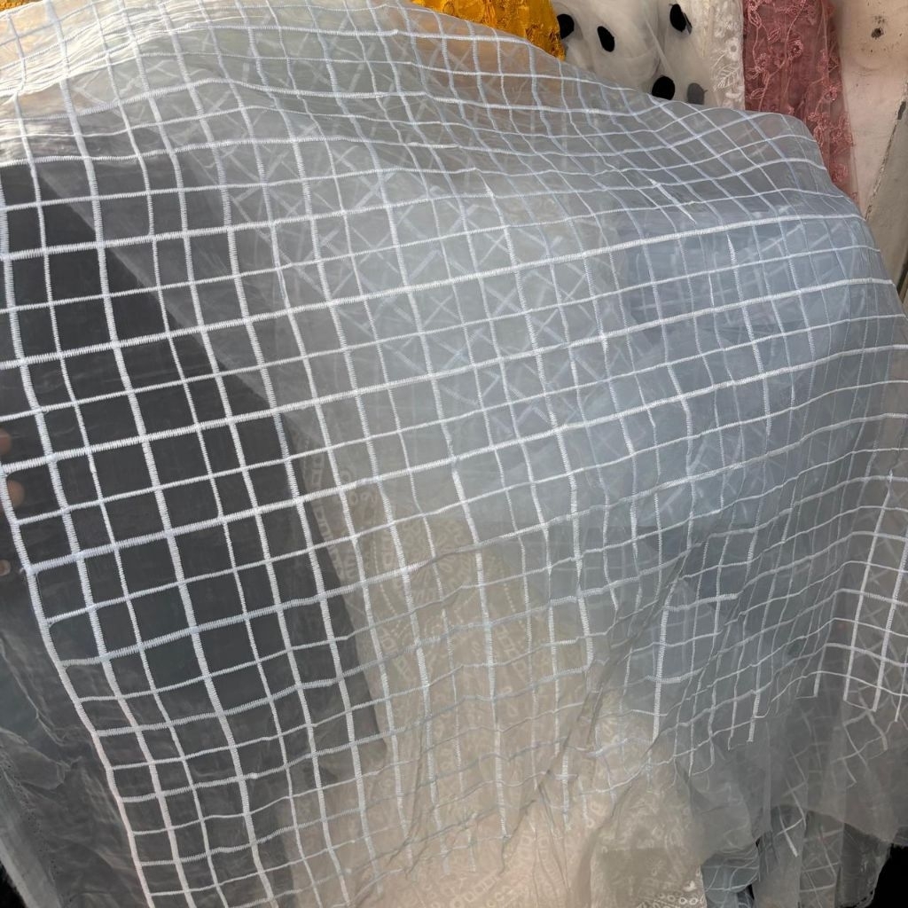 Bahan Organza Bordir Premium | Kain Organza Bordir Renda | Kain meteran Organza Bordir (Harga 0,5 Me