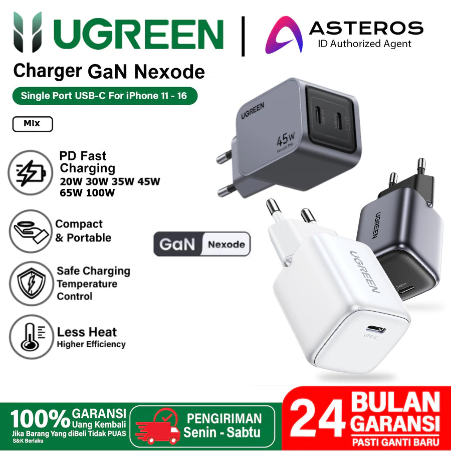 UGREEN Wall Charger Iphone GaN Nexode PRO 20W 30W 35W 45W 65W 100W 200W USB Type C Adaptor USB-C Qui