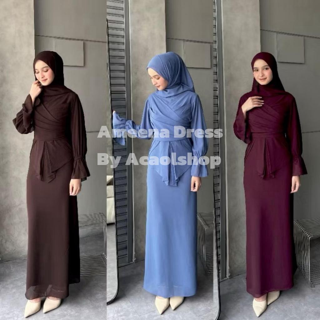 Yasmine Dress Baju Muslim Wanita Kekinian Bahan Ceruty Babydoll Ukuran Jumbo LD 130 LD 140 / Gamis J