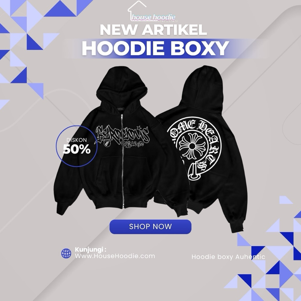 Jaket Sweater Hoodie Boxy Zipper Pocket Black Aura FRCS crome hearts Original / Jaket Boxy Double Zi