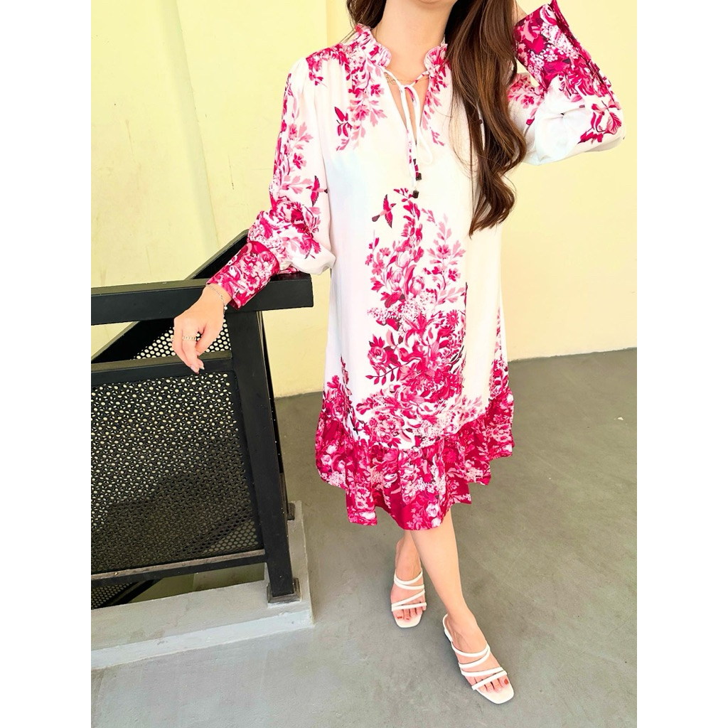LAVAN DRESS - DRESS WANITA LENGAN PANJANG MOTOF BUNGA CANTIK