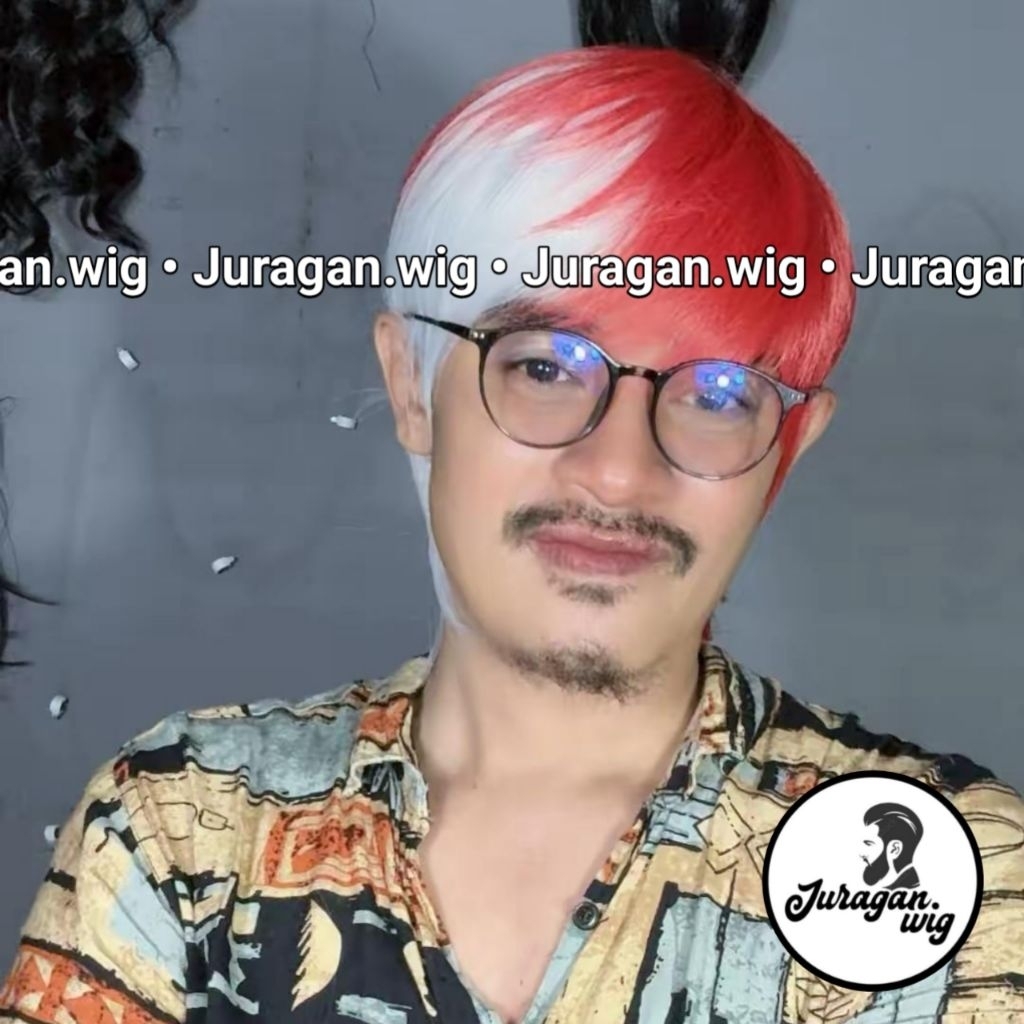 Wig Pria Korea Model Cosplay Merah Putih untuk Karnaval