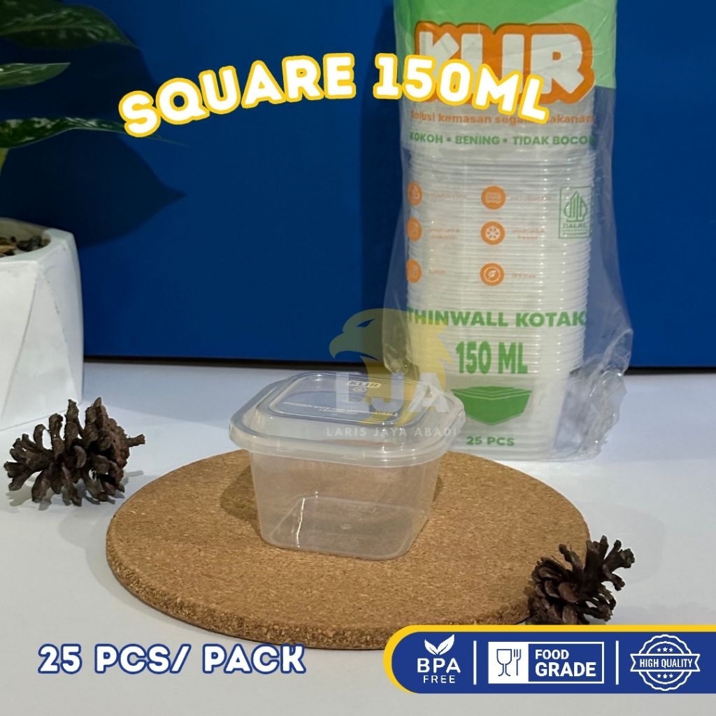 [25PCS] Thinwall KLIR Square 150ml / Kotak Makan Plastik Dessert Salad Buah Puding