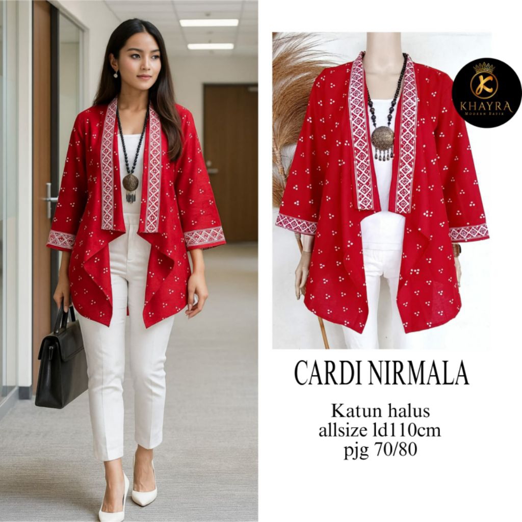 VEST BATIK | OUTER BATIK MERAH | CARDIGAN BATIK NIRMALA