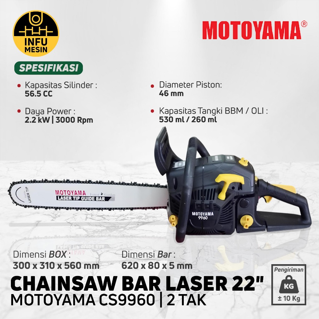 Gergaji Mesin CHAINSAW MOTOYAMA CS 9960 BAR LASER 22" / 22 INCH