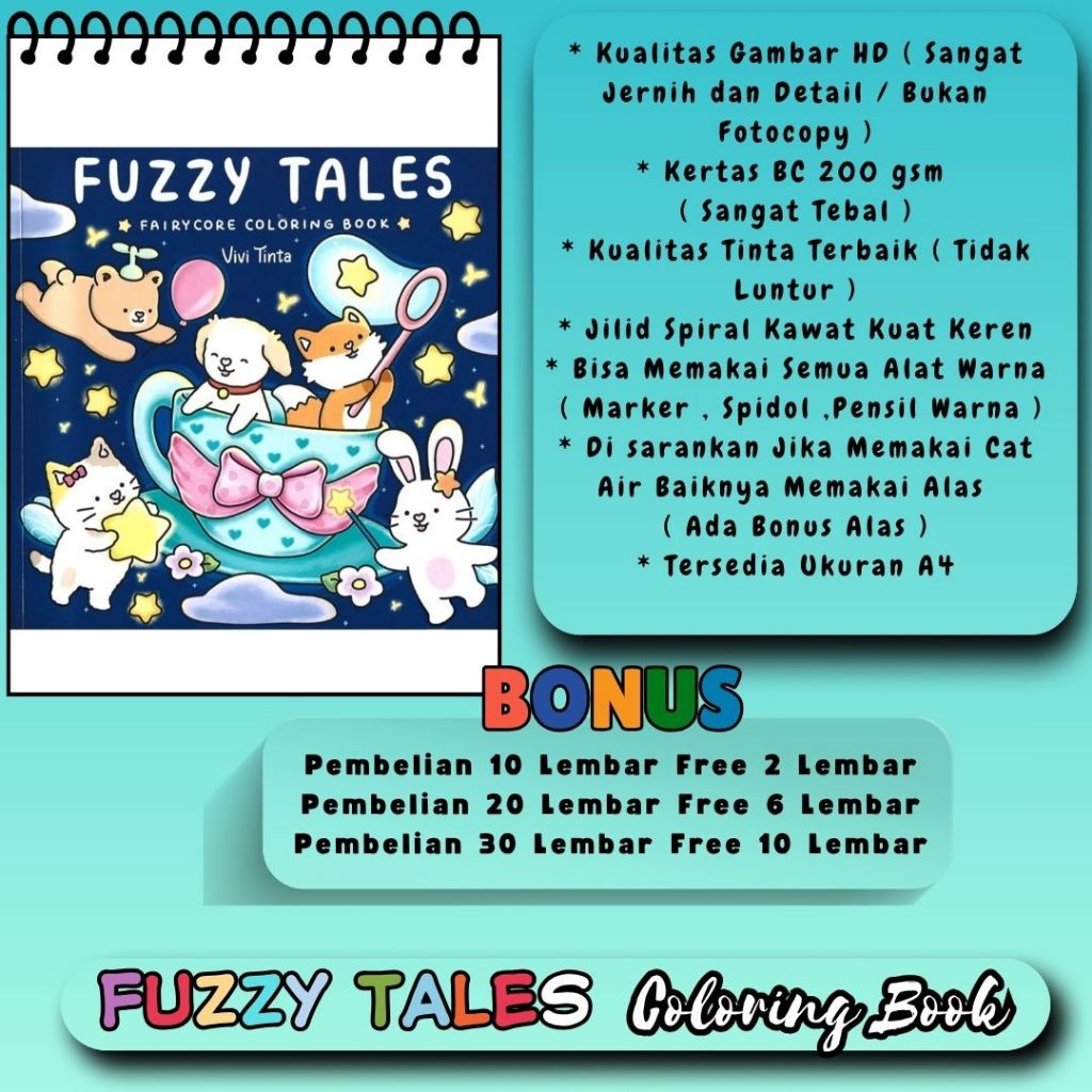 

Fuzzy Tales Coloring Book Buku Mewarnai A4 Tema Keren Gambar Bagus Jernih HD Kertas Tebal 200 gsm Murah Premium