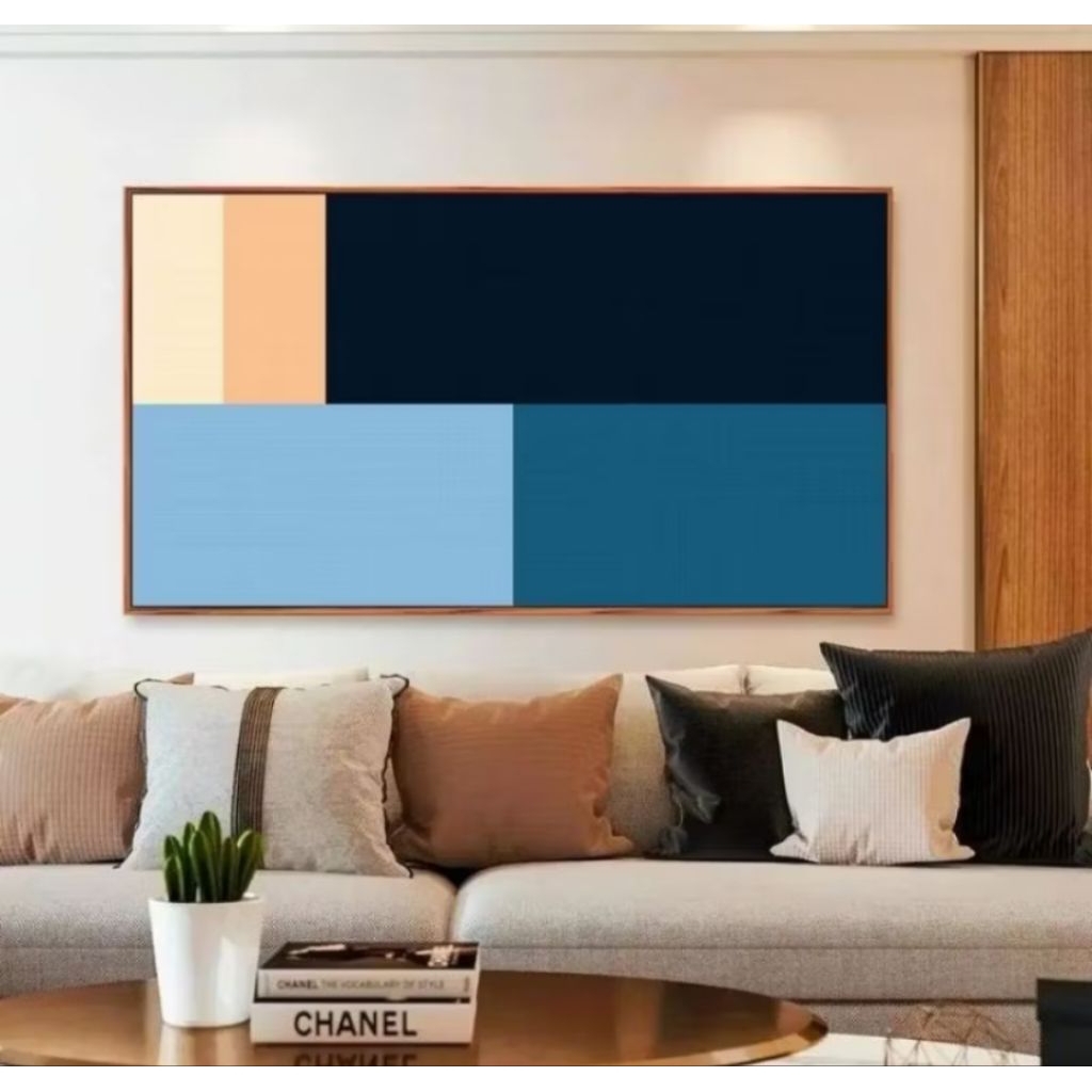 LUKISAN MINIMALIS MODERN WARNA PASTEL ( INCLUDE FRAME )