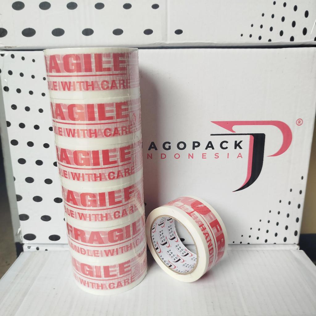 

8 PCS [ 6+2] Lakban Fragile Putih 48 mm x 100 Yard - Lakban Jangan Di Banting - Lakban Jago Pack Indonesia