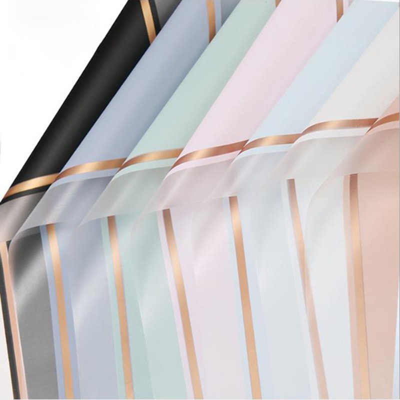 

(5 LEMBAR) Cellophane new gold frame / kertas wrapp flower list gold transparant