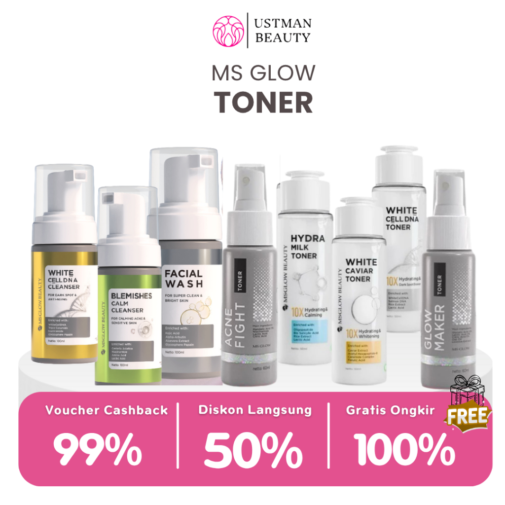 Ms Glow Toner Glowing Acne Fight New Hydra White Caviar Ms Glow Facial Wash Sabun Wajah Gratis Ongki