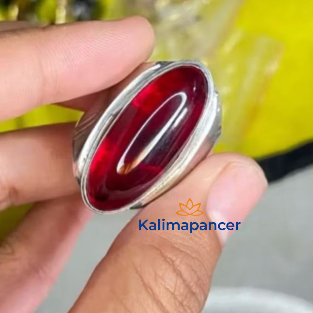 cincin batu akik merah siam bangkok model pandan asli natural - ring monel