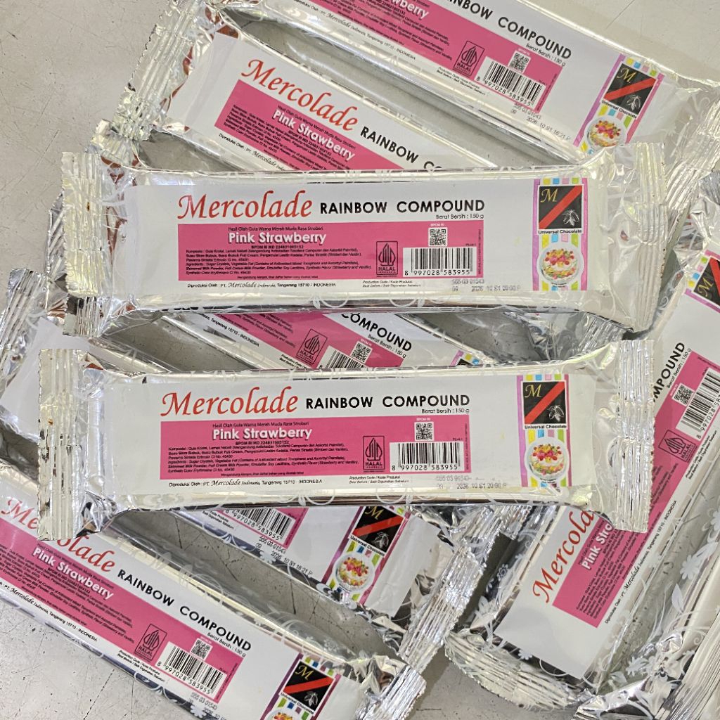 

Mercolade pink strawberry chocolate compound 150 gram | coklat batang warna pink | mercolade rainbow compound