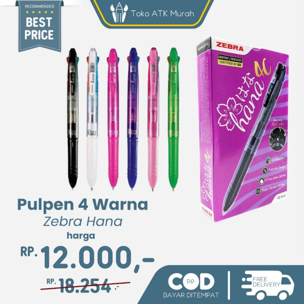 

Pulpen Zebra Hana 4 Warna / Colours