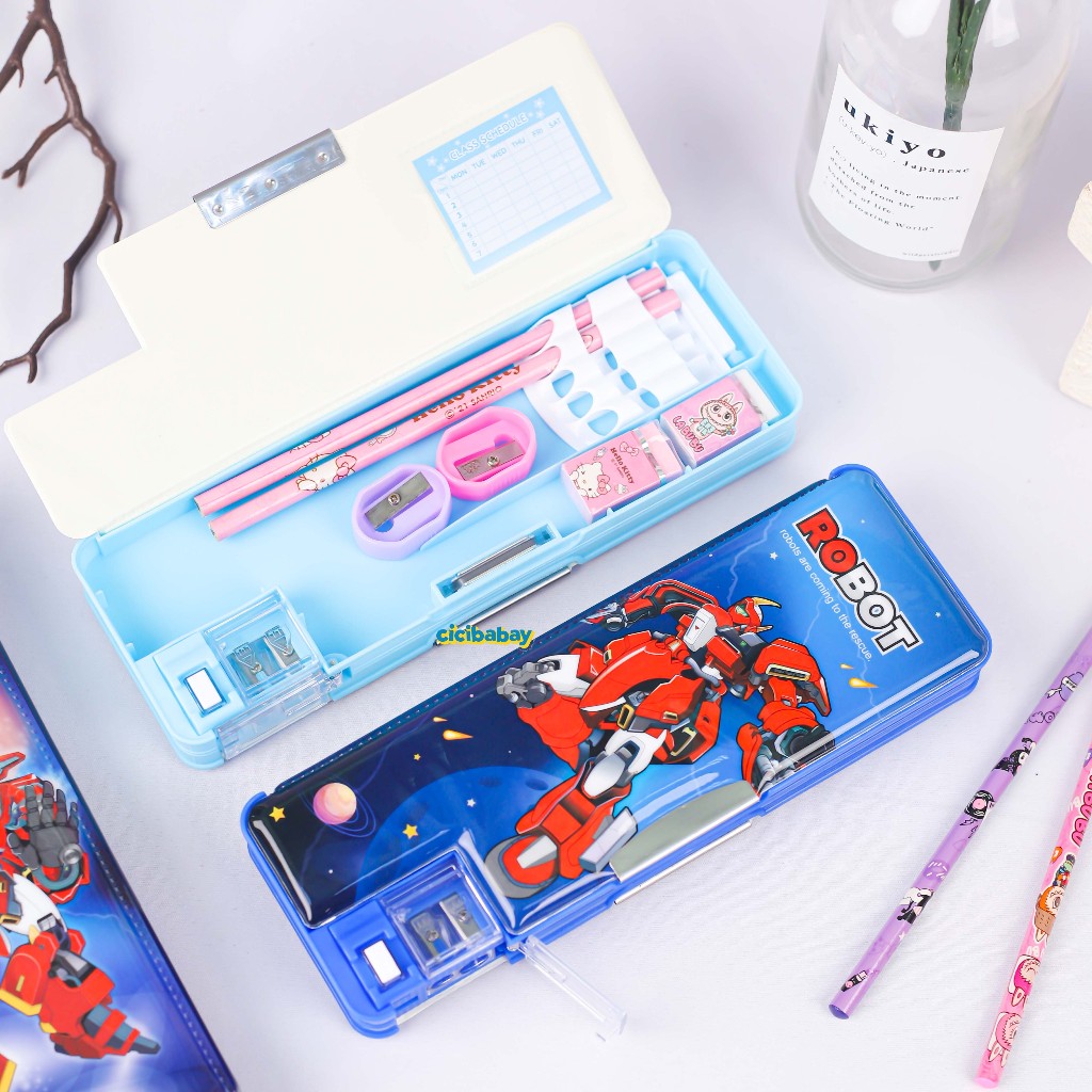 

Kotak Pensil Magnet 2 Sisi Motif Robot Bunny Girl BoyTempat Pensil Anak Dua Lapisan Magnetik