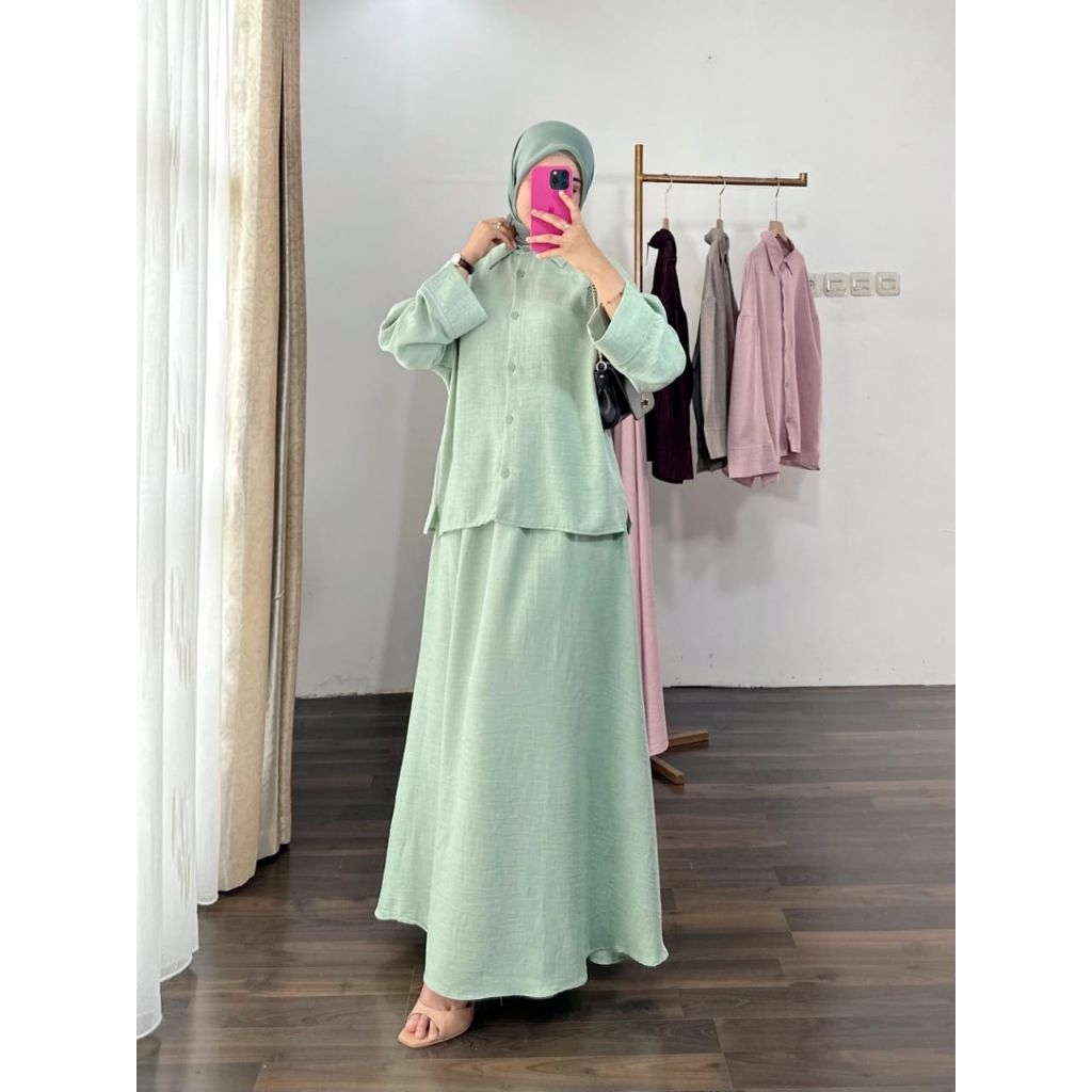 JEMA SET ROK Setelah rok kemeja bahan linen premium