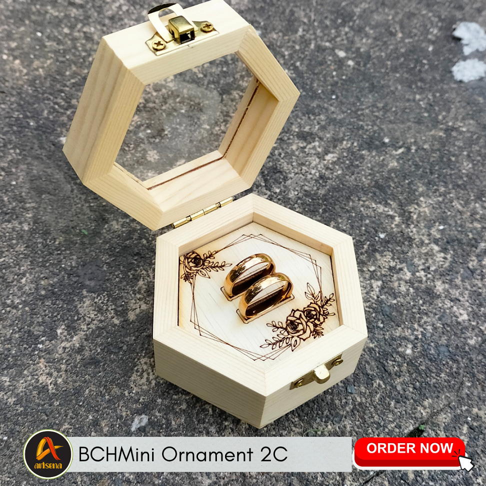 Mini Ring Box rustic Segi-6 Ornament Cutting / Kotak Cincin Mini Rustik / Box Cincin Mini Unik Lucu