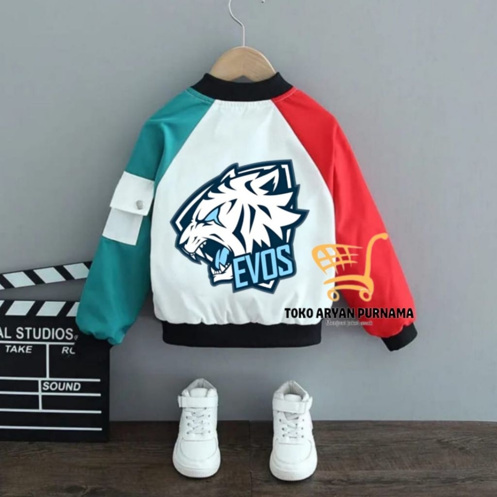 jaket anak bergambar EVOS jaket anak laki-laki perempuan jaketbomber bomber kombinasi tiga warna