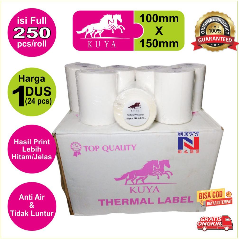 

STIKER LABEL BARCODE / STIKER THERMAL / RESI 100mm X 150mm ISI 250/ROLL Harga 1 DUS ( 24 PCS )