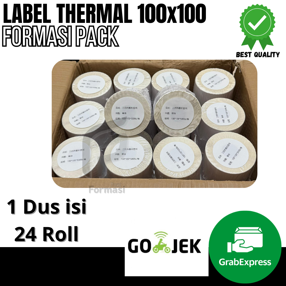 

LABEL STICKER THERMAL & CONTINOUS PAPER THERMAL 100 X 100 mm" isi 500pcs (1dus isi 24 Roll)