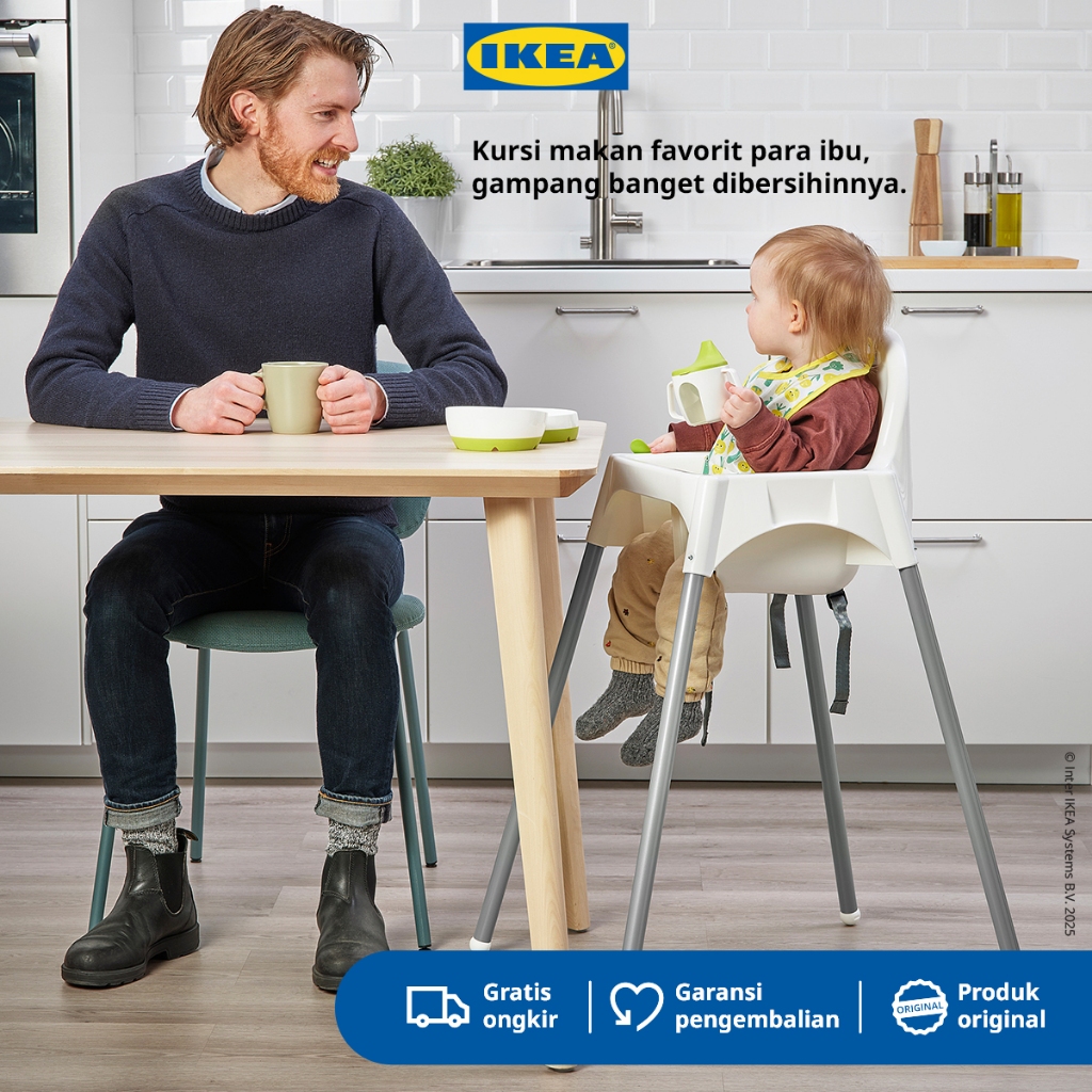 IKEA ANTILOP Kursi Makan Anak Dengan Tali Pengaman Putih / Perak