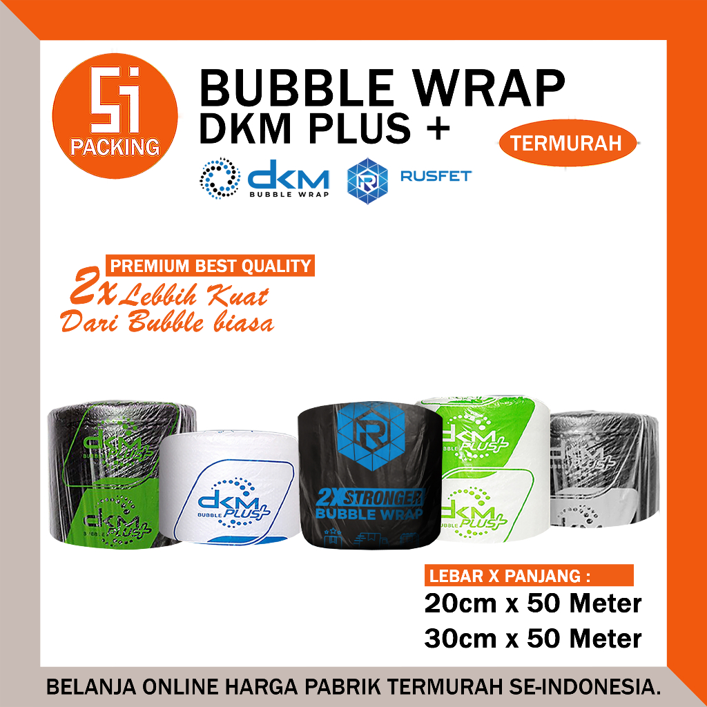 

Plastik Bubble Wrap DKM 30cm 20cm x Panjang 50meter Warna Putih Bening & Hitam