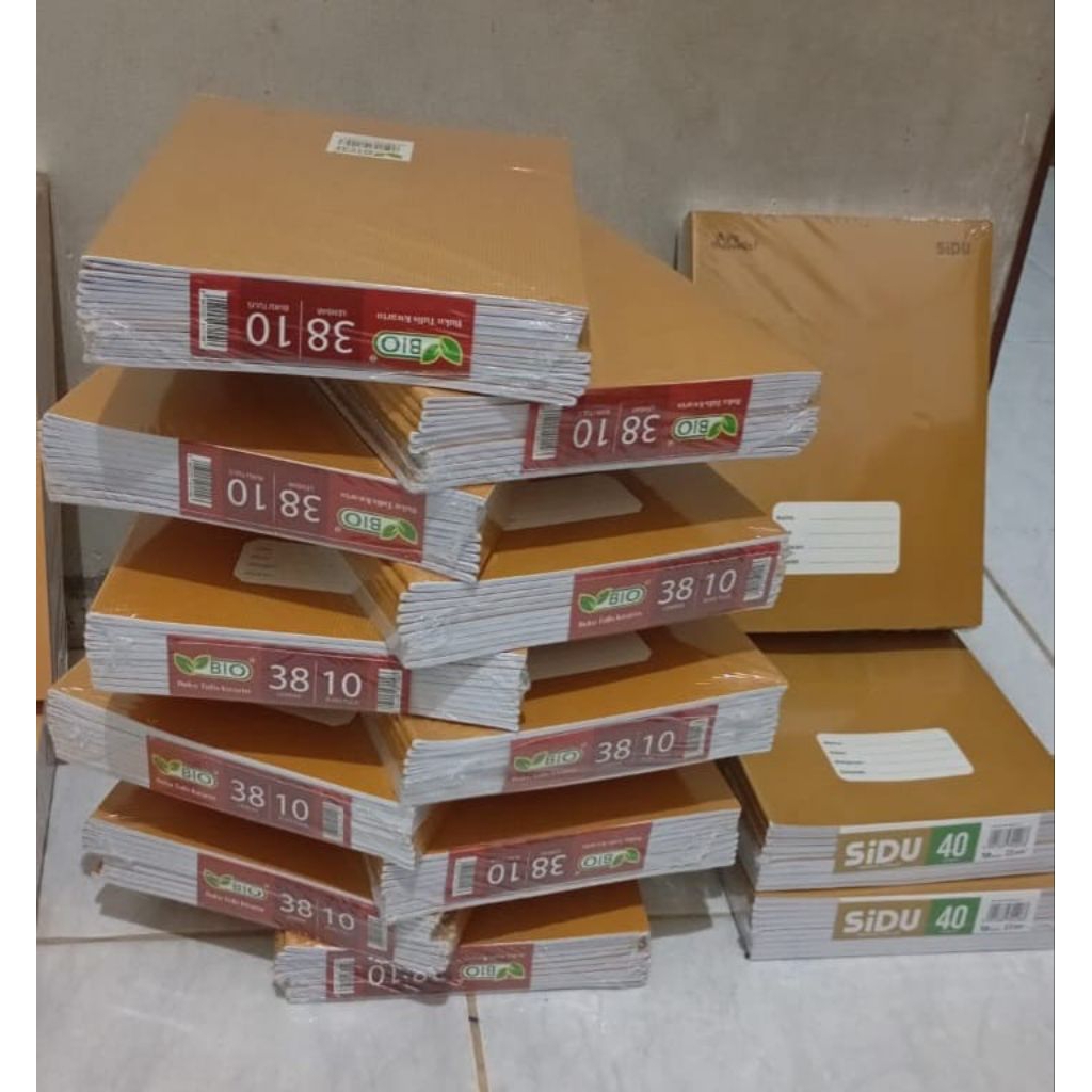 

1pac ( isi 10 buku) Buku tulis Sampul coklat isi 40/ Buku Skola/Buku Dodo isi 38/ lembar