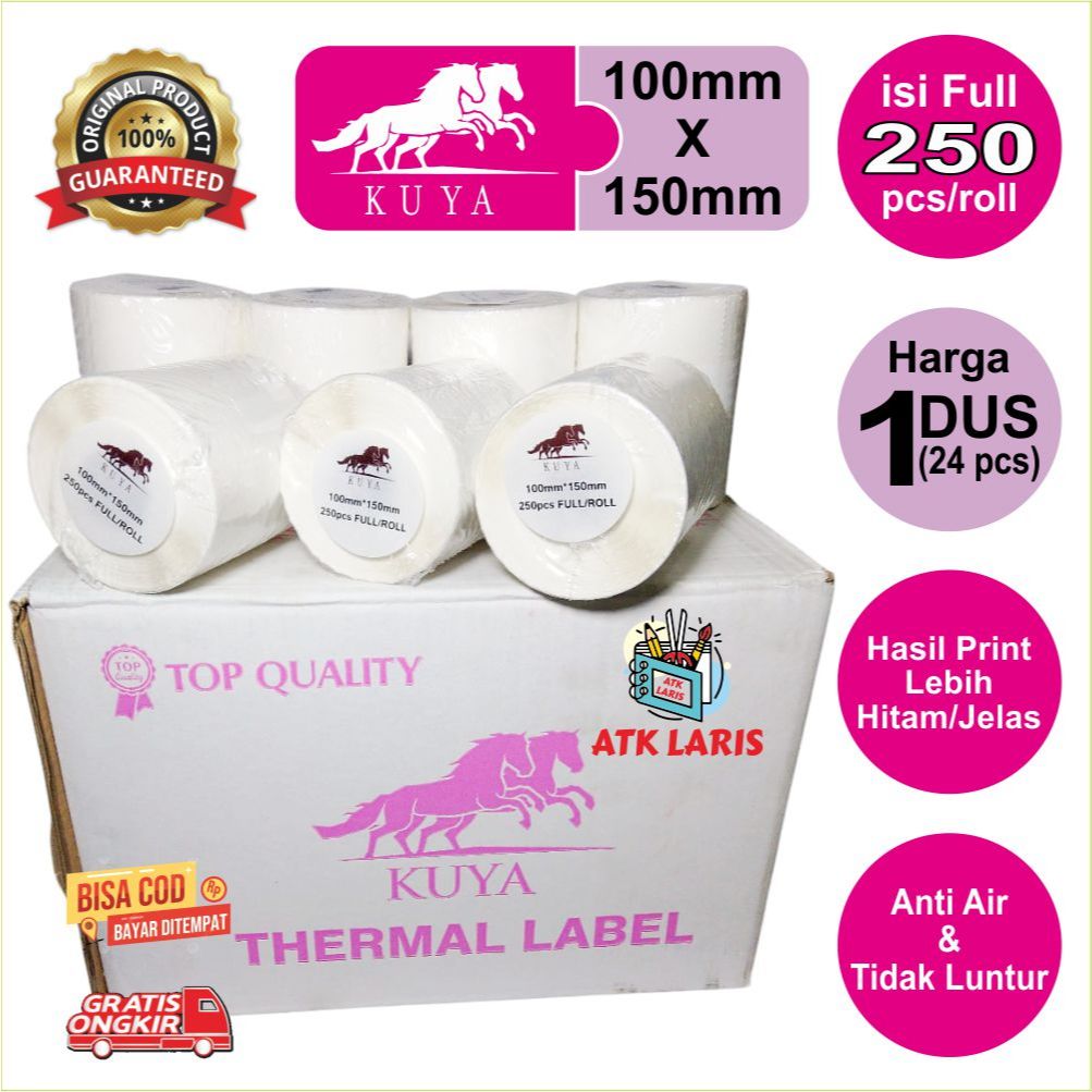 

STIKER THERMAL / STIKER LABEL BARCODE / STIKER RESI KUYA 100mm X 150mm ISI 250/ROLL Harga 1 DUS