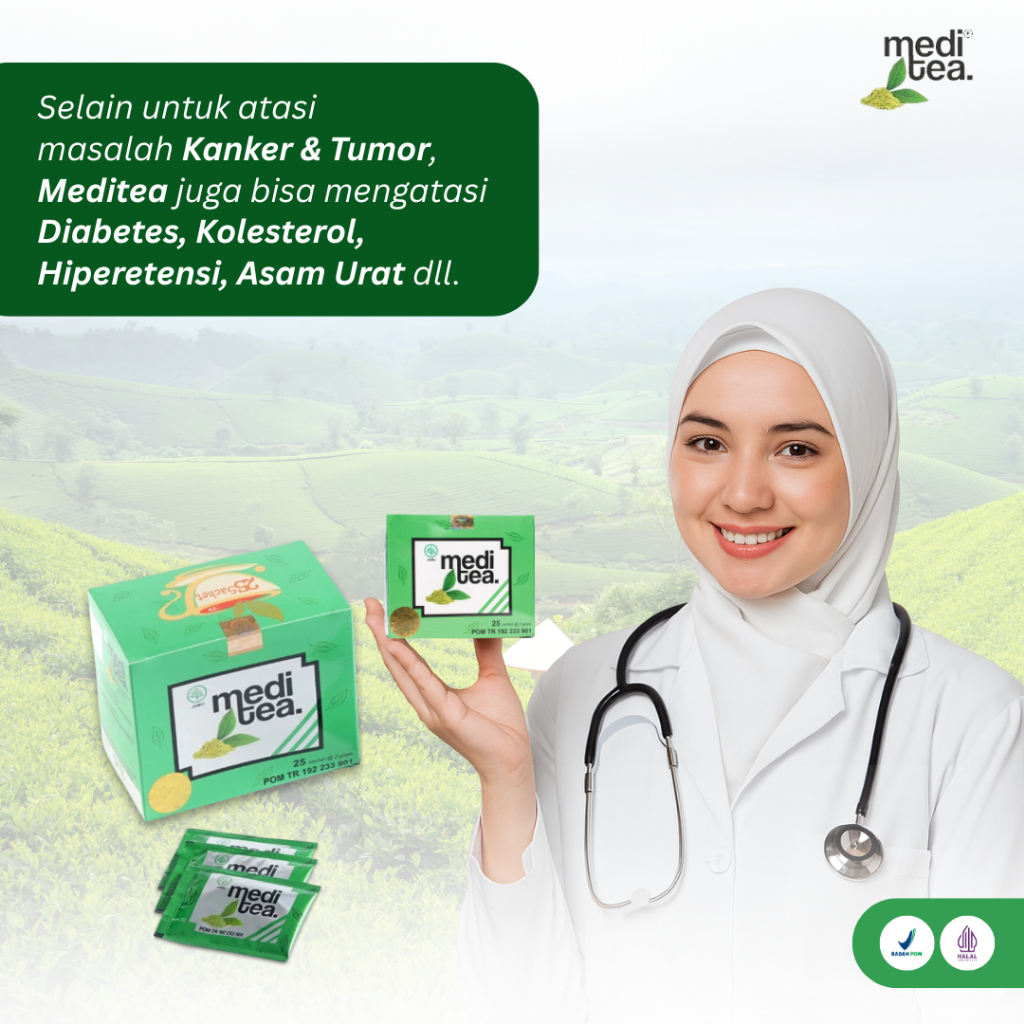 

Meditea - Teh Hijau Anti Kanker - Obat Herbal Kanker Payudara Tumor Benjolan Kista Miom Lipoma