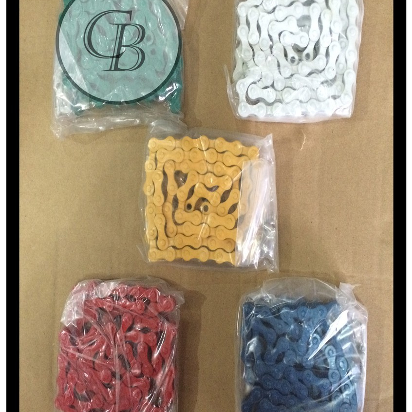 Rantai Sepeda Warna Putih Hijau Kuning Biru Merah Single Speed BMX Fixi Mini 114L Merk United Murah 
