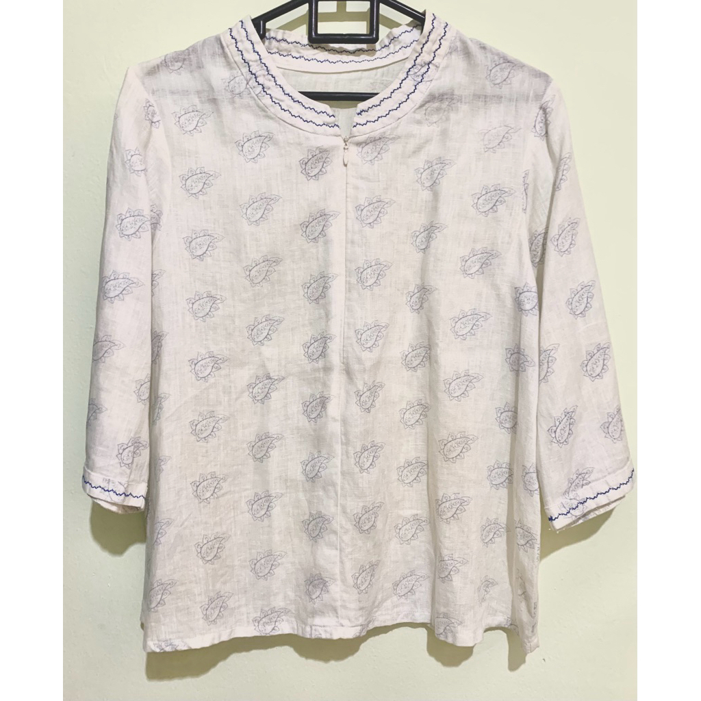 Blouse putih baju linen lebaran busui friendly kemeja atasan
