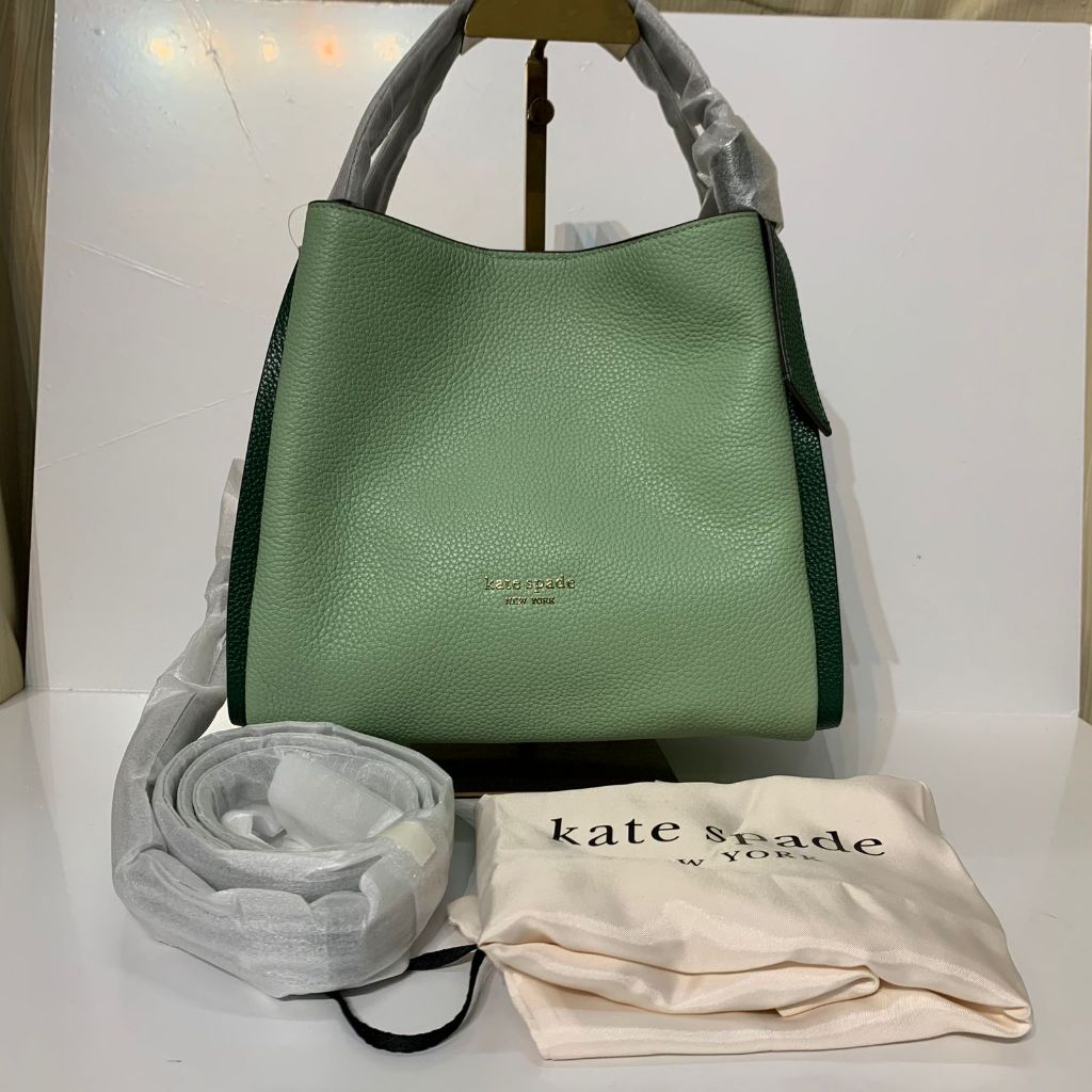 Tas Kate Spade Knott Medium Pebbled Leather Crossbody Tote Beach Glass NEW