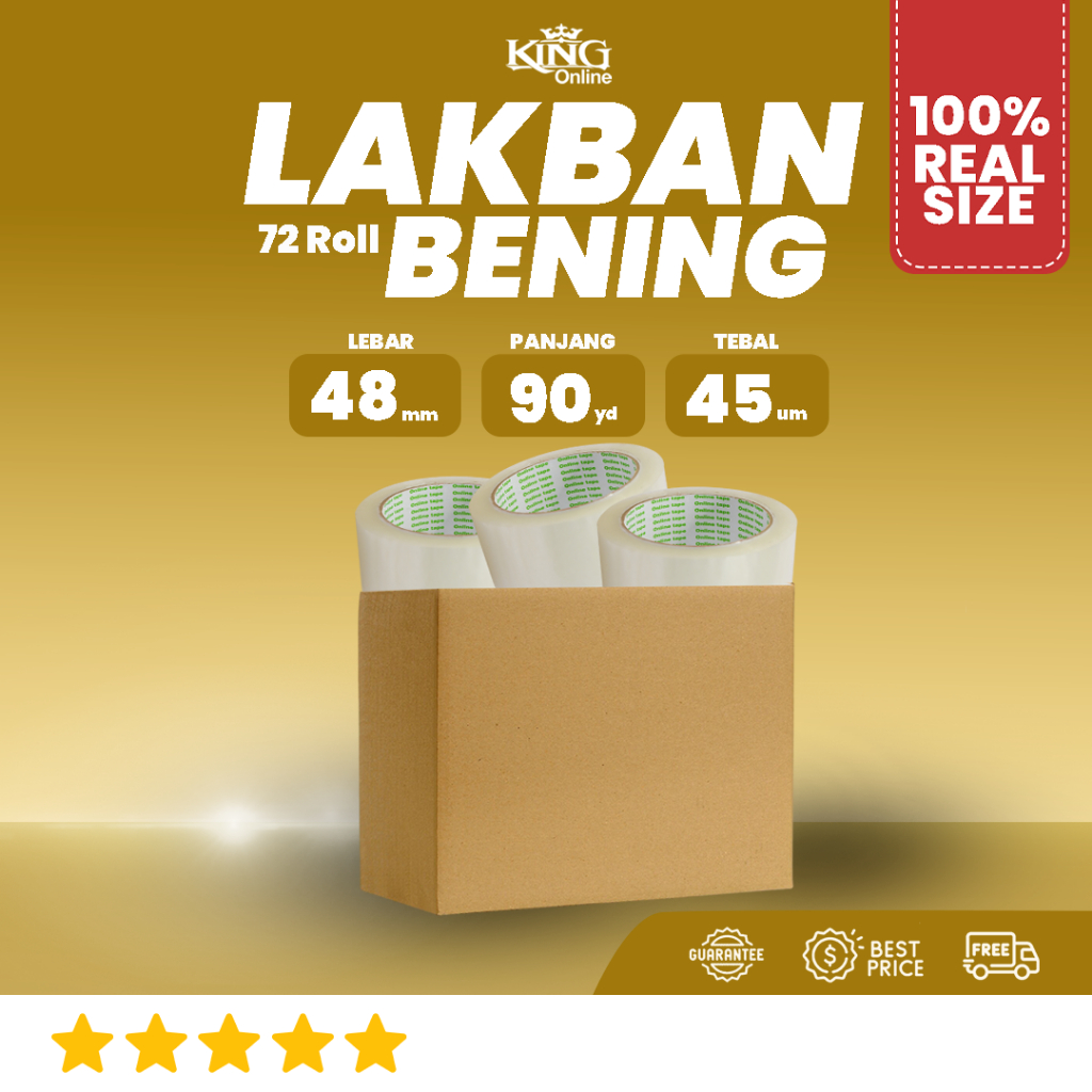 

1 DUS Lakban Bening 48 MM X 90 Yard PURE Ukuran Asli REAL ONLINE TAPE OPP 72 Roll Kuat tebal / Plakban clear