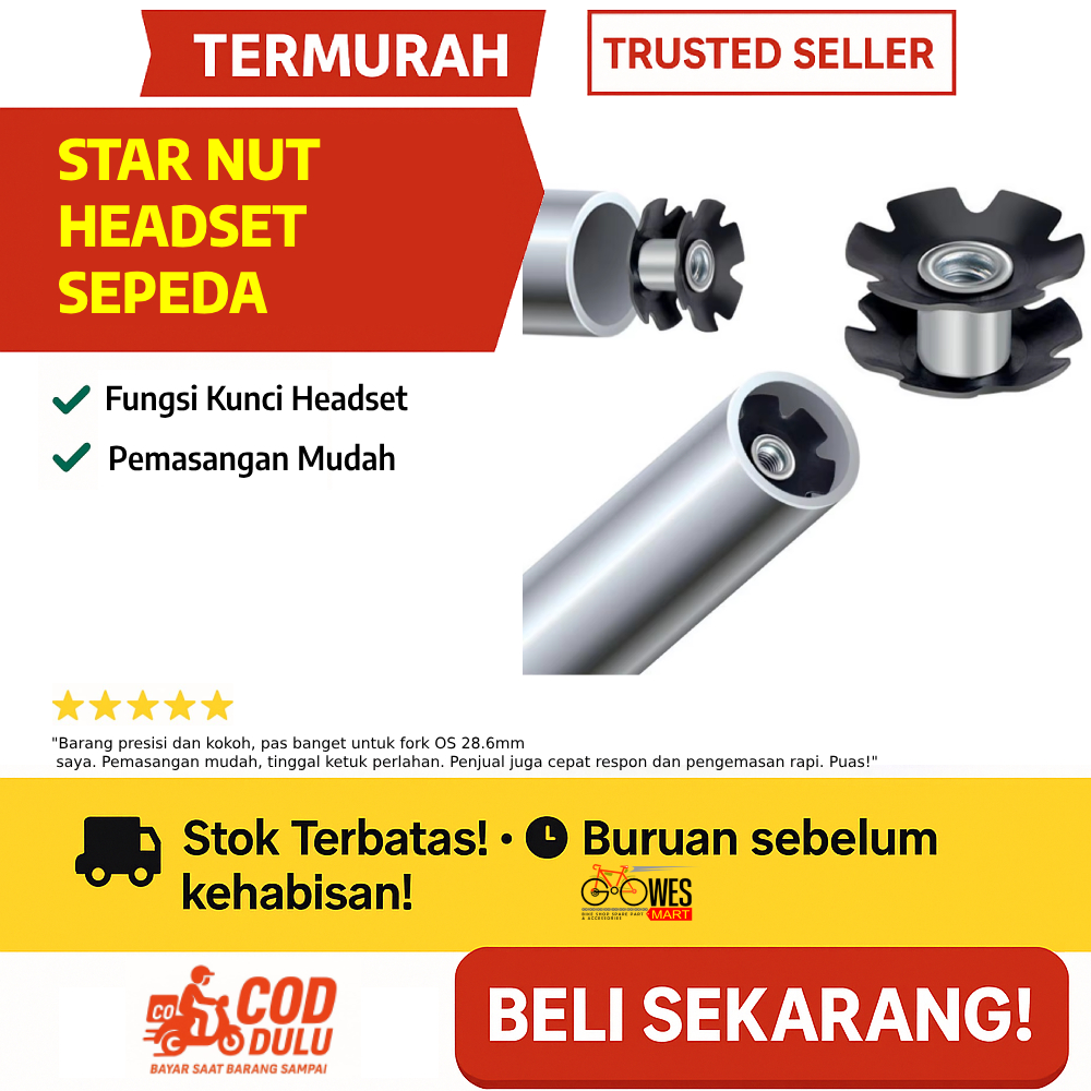 Star Nut Headset Sepeda 28.6mm – Jangkar Fork Oversize OS MTB / Lipat