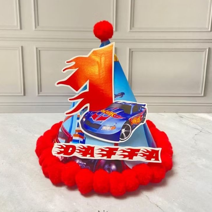 TOPI KERUCUT SPESIAL HOTWHEELS / TOPI KERUCUT CUSTOM / TOPI KERUCUT ULTAH