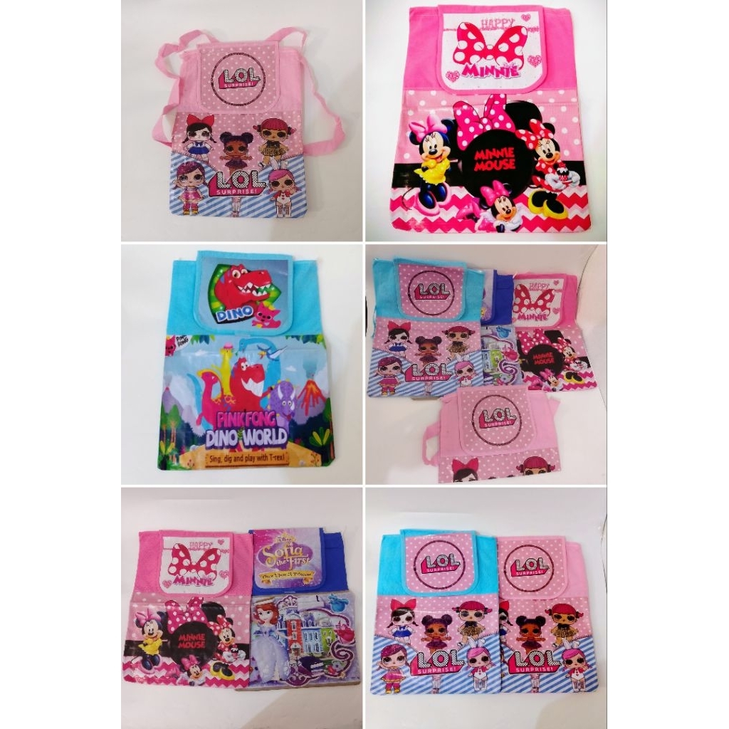 

PROMO !! goodie bag / tas spunbond / tas bingkisan ultah anak model ransel murah lusinan isi 12 pcs