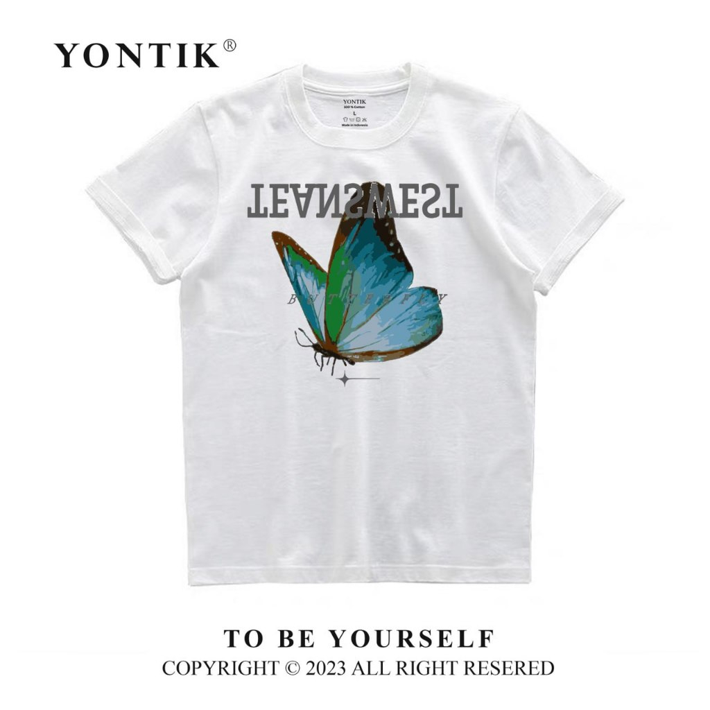 YONTIK Kaos Distro Murah 100% Original Murah Branded Premium Motif " BUTTERFLY " Unisex Katun 24S Ce