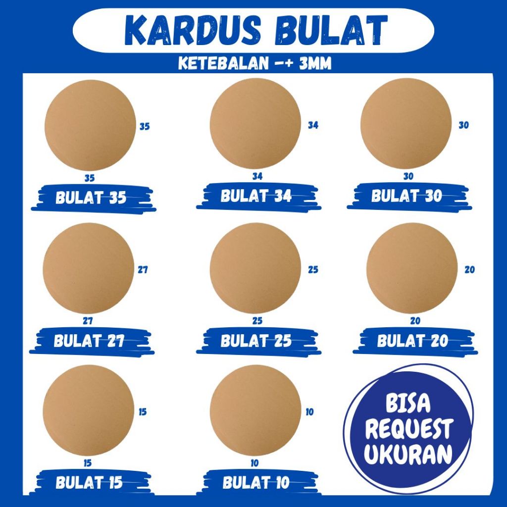

Kardus Bulat 10x10/15x15/20x20/25x25/27x27/30x30/34x34/35x35 Dus Bundar Sheet bulat Alas Kue Coklat