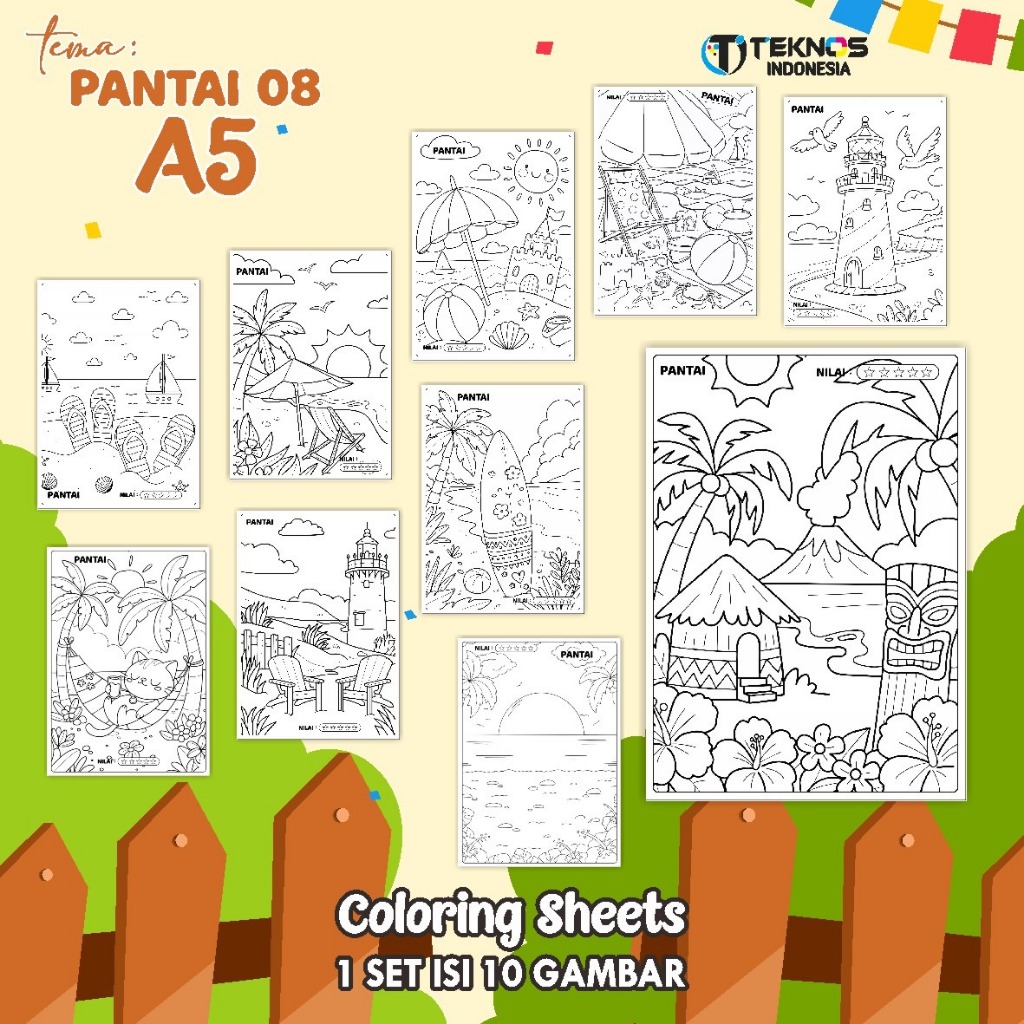 

[PANTAI] LEMBAR MEWARNAI UNTUK ANAK PAUD/TK - KERTAS BERGAMBAR A5 READY STOCK