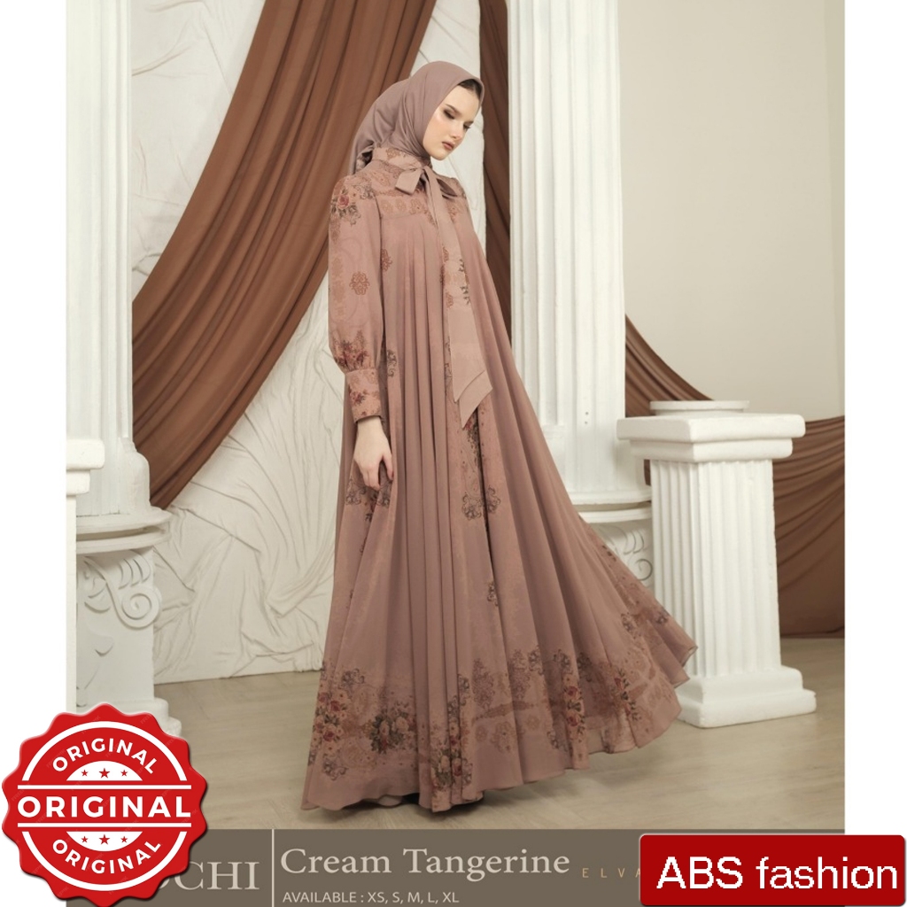 LVA SYARI MOCHI Nuansa Creme Tangerine, Set Dress + Hijab, set syari premium, PO 3-4 minggu