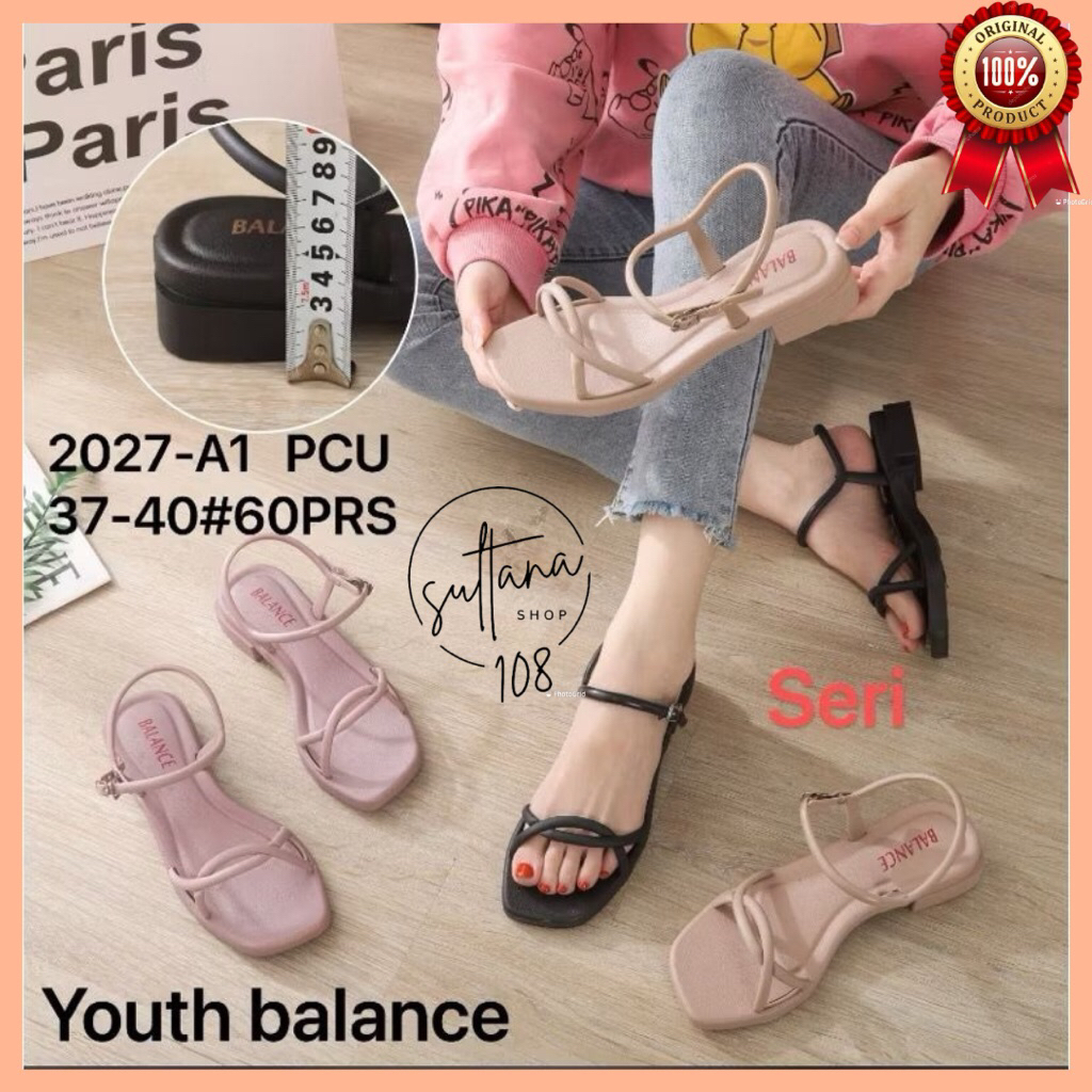 Sandal Jelly Balance 2027-A1 Sandal Jelly Tali Gesper Semi Circle Hak Kotak Terbaru