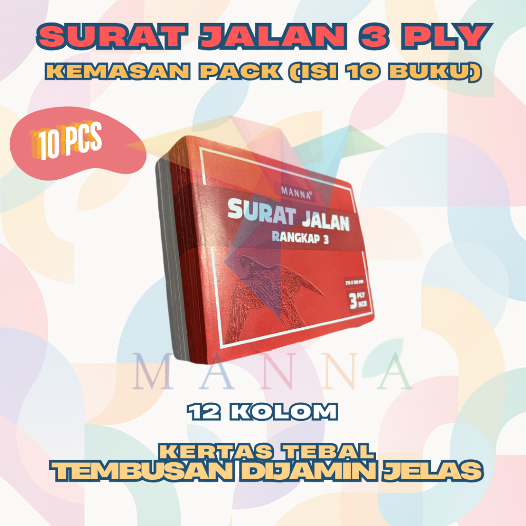 

(1 PACK/10 BUKU) Surat Jalan 3 ply NCR UKURAN 210mm*160mm (Tidur) merk MANNA 20 SHEET