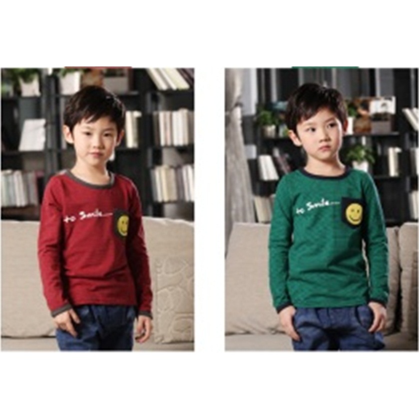 Kaos Anak Lengan Panjang Motif Garis dengan Saku Smiley – Baju Anak Unisex Ceria