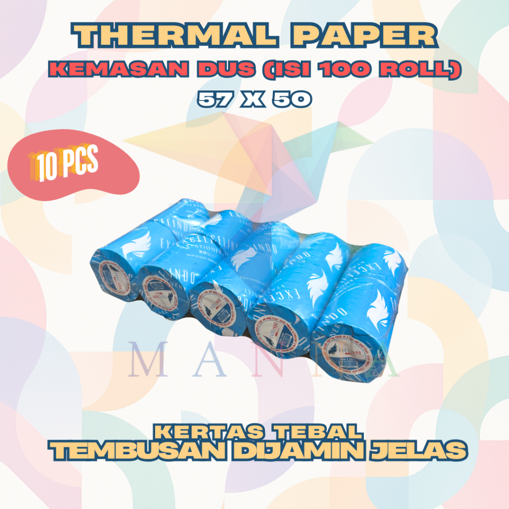 (10 BIJI) Kertas Kasir Thermal Paper 57x50 UKURAN ASLI CORE KECIL merk Excelindo PREMIUM QUALITY