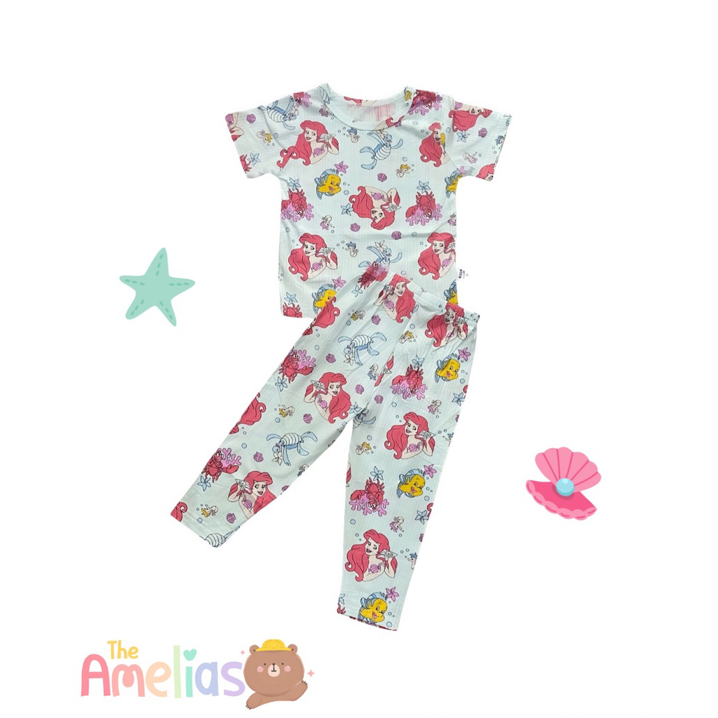 baju tidur piyama anak perempuan ariel mermaid cotton korea premium
