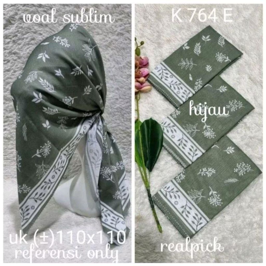 Hijab Motif Larasati Hijau Sage Soft kode 26 Jilbab Segi Empat Voal Premium