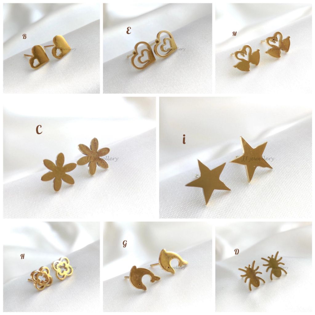 Anting titanium gold giwang Subang anti karat&alergi