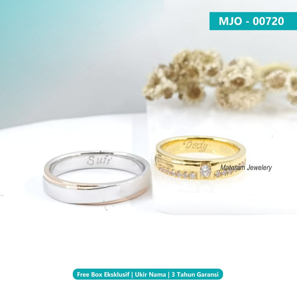 Cincin Kawin Couple Emas Kuning 9K & Palladium 5% MT201 - - Bebas Request Model Cincin Custom By Mat