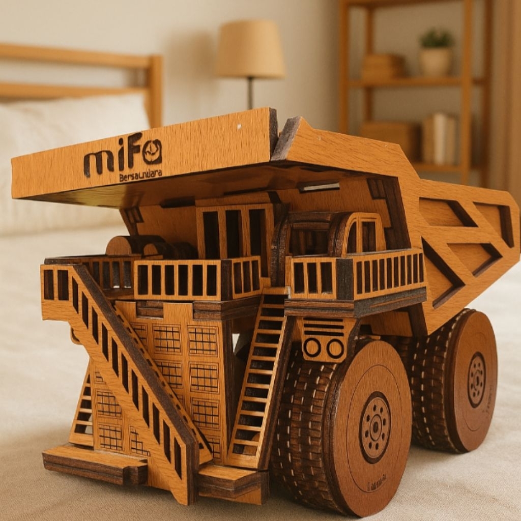 Miniatur Kayu Mobil Truck Pertambangan Mining Dump Truck